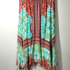 New Directions Boho Gyspy Hippie Multi colored handkerchief hem skirt sz Sm